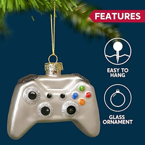 Set of 2 Black & White Blown Glass Game Controller Christmas Decorations (1/4)