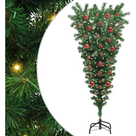 Arbre de Noël artificiel pré-éclairé à l'envers avec ensemble de boules vidaXL