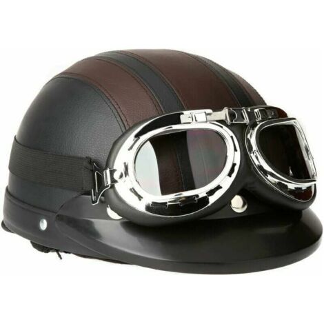 Casque de moto rétro vintage – Visière UV et lunettes anti-buée – Tour de tête 54 à 60 cm – Norme EPI pour sécurité optimale