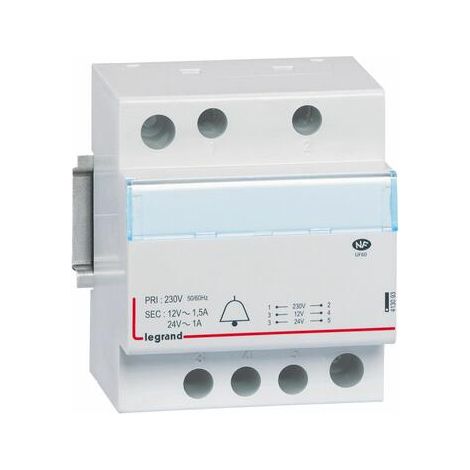 Transformateur pour sonnerie 230V vers 24V à 12V - 24VA à 18 VA - 4 modules - 413093 - LEGRAND