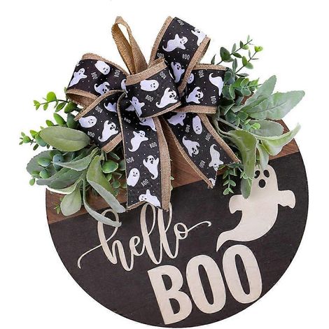 Porte-suspension en bois avec crâne d'Halloween et nœud pour décoration d'entrée, panneau de bienvenue décoratif pour maison. (1/4)
