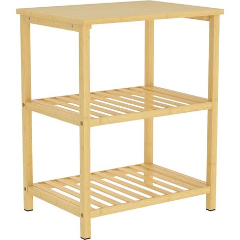 Mesa auxiliar 40,6x30x50,5 cm de bambú natural, 3 niveles ahorro de espacio - MEUBLIV (1/5)