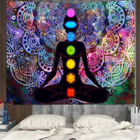 Tapisserie, Tapisserie Murale Mandala, Tapisserie Méditation, Tapisserie Mandala Colorée, Tenture Murale Yoga Mandala, avec Kit d'Installation, pour Chambre à Coucher Salon Dortoir, 150x200cm