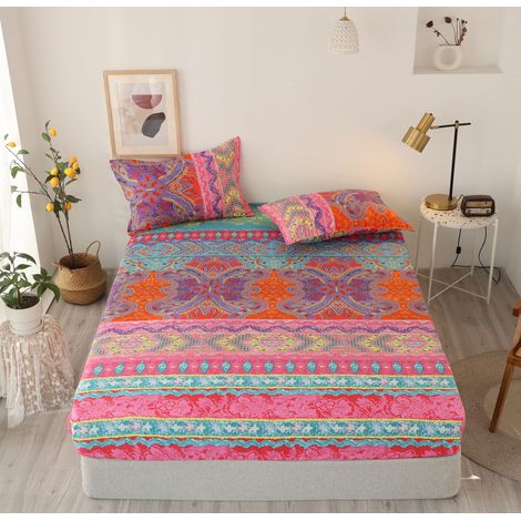 Drap-housse bohème, 100 x 200 cm, motif mandala indien, en microfibre douce, convient pour matelas de 30 cm (1/5)