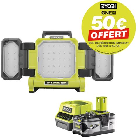 Pack RYOBI Triple panneau lumineux LED 18V One+ 3000 Lumens RLP18-0 - 1 Batterie 4.0Ah - 1 Chargeur rapide RC18120-140 (1/5)