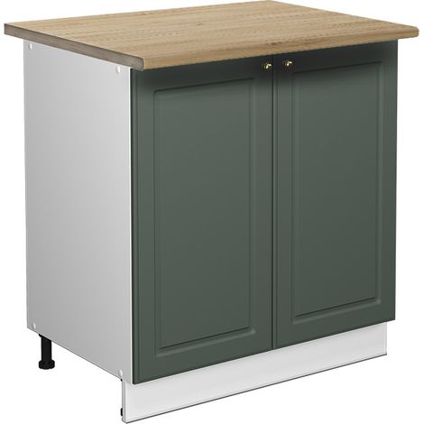 Küchenunterschrank Fame-Line, Grün-Gold Landhaus/Weiß, 80 cm Arbeitsplatte Goldkraft Eiche, Vicco (1/5)