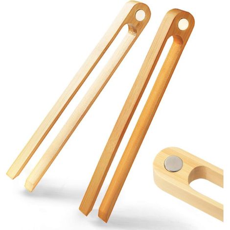 Pince à grille-pain magnétique en bambou 100 % naturel 8,7 po Pince à pain de cuisine en bois Accessoire de cuisine moderne respectueux de l'environnement et peu encombrant Lot de 2 (1/5)