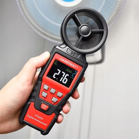 Anemometro, misuratore di forza del vento, display LCD, misurazione di volume e temperatura. (1/5)