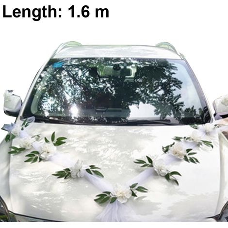 Plaque Fleurie Pour Voiture - Guirlande En Organza Souple Avec Nœuds Ruban Et Ours En Peluche - Décoration De Mariage Pour Poignée De Porte - Lot De 1
