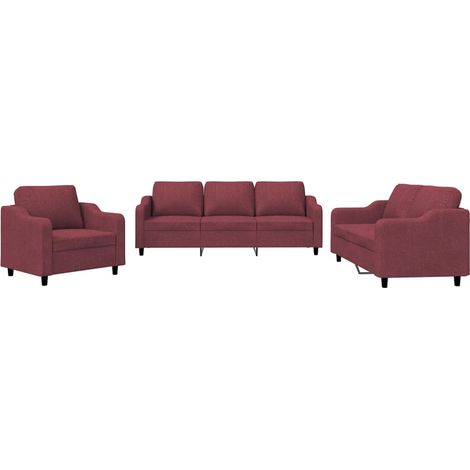 Maison Exclusive - Ensemble de canapés 3 pcs avec coussins Rouge bordeaux Tissu (1/5)