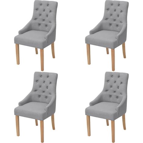 Lot de 4 chaises de salle à manger avec accoudoirs, tissu gris clair et pieds en chêne - PANGIVO (1/5)