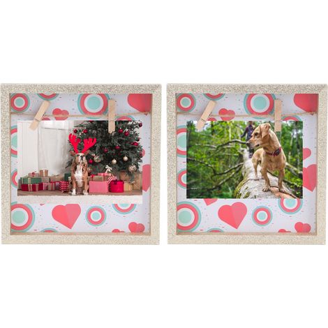Lot de 2 cadres photo créatifs avec pinces en bois pour décoration murale, décoration intérieure, tableaux artistiques, cadres dorés à la poudre (1/5)