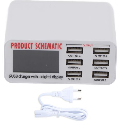 Chargeur USB 6 Ports Rapide Intelligent Universel pour Téléphone et Tablette (100-240V UE) (1/5)