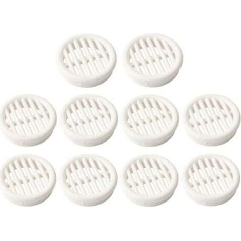 10x Grille de ventilation aération ronde plastique diamètre encastrement 54.5mm hauteur 11.5mm cache protection plafond mur menuiserie, blanc