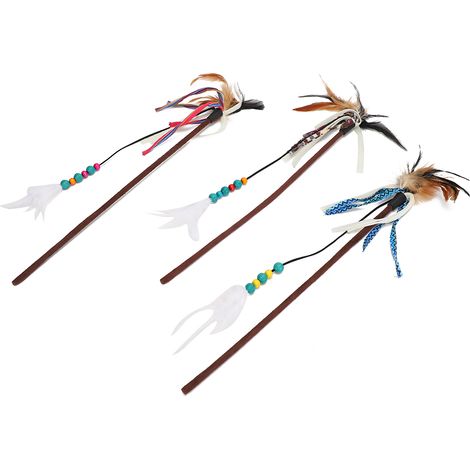 Ensemble de 3 bâtonnets interactifs pour chat avec plumes - Jouet amusant pour amuser votre chat et l'entraîner. (1/5)