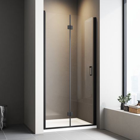 Duschtür Nischentür Schwarz 75x195 cm Duschabtrennung Duschkabine Falttür Nische Drehfalttür Dusche 6mm NANO ESG Glas Faltbar Duschwand (1/5)