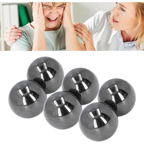 Set mit 6 schwarzen Ferrit-Magnetkugeln (33 mm Durchmesser), ideal zur Beruhigung bei Unruhe und Angstzuständen oder für den Einsatz im Büro. Geeignet für Erwachsene und Arbeitsbereiche. Inklusive Sto (1/5)