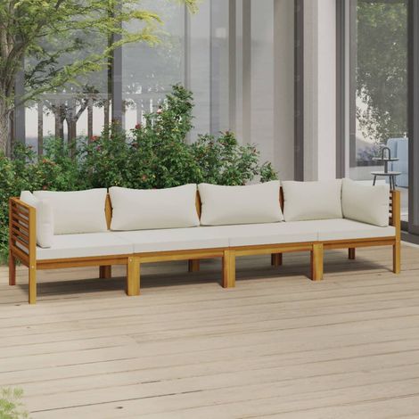 Canapé de jardin à 4 places, Canapé d'extérieur, Banc de jardin et coussin crème Bois d'acacia massif MJU4754 (1/5)