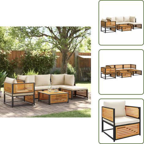 The Living Store Salon de jardin avec coussins 6 pcs bois d'acacia solide - Ensemble Salon De Jardin - Mobilier De Jardin - Salon Exterieur - Chaise Longue - Table Basse (1/5)