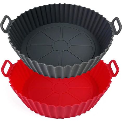 Ensemble de 2 moules en silicone pour friteuse à air chaud, moules réutilisables en silicone pour la cuisson et la pâtisserie (gris + rouge) (1/4)