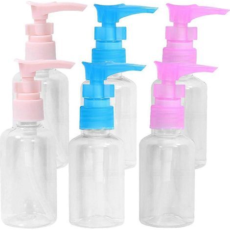 Set mit 6 transparenten Shampoo-Spenderflaschen aus Kunststoff mit Pumpe, leer und wiederbefüllbar, Farbe zufällig. – 11 x 3,6 cm (1/4)