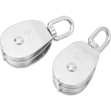 Poulie Double en Acier Inoxydable M50, Capacité 400KG pour Levage de Charges Lourdes et Câbles Métalliques (1/5)