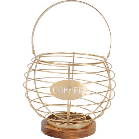 Rangement Capsules Café, Métal et Bois, Or, 17.5x16cm, Design Moderne avec Poignée, Organiseur de Bureau et Cuisine, Stable (1/5)