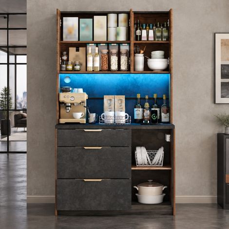 Mobile alto da cucina 100/40/180 cm in finitura naturale con LED RGB e prese integrate (1/5)