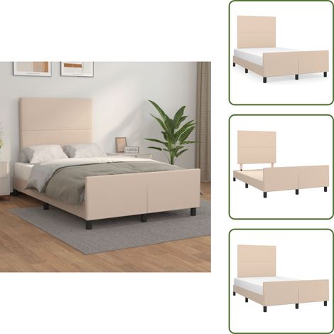 The Living Store Cadre de lit sans matelas cappuccino 120x190 cm similicuir - Cadre De Lit - Lit Double - Lit Capitonné - Tête De Lit Ajustable - Similicuir