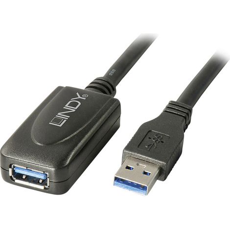LINDY USB-Kabel USB 3.2 Gen1 USB-A Stecker, USB-A Buchse 5.00 m Schwarz 43155