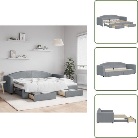 The Living Store Tagesbett Ausziehbar mit Schubladen Hellgrau 80x200 cm Stoff - Schlafsofa (1/5)