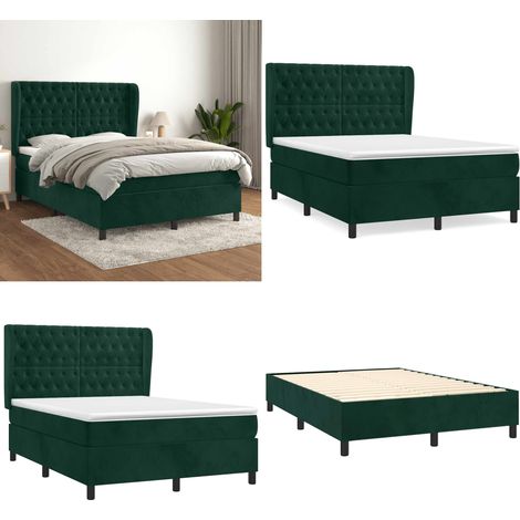 Sommier à lattes de lit et matelas Vert foncé 140x190cm Velours - Lit Tapissier - Lit Velours - Lit Double - Literie - Chambre À Coucher - Home & Living (1/5)