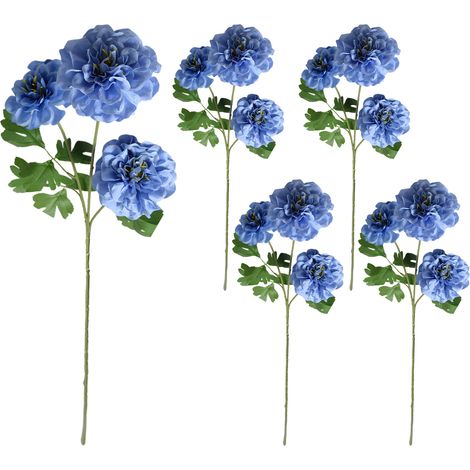 Zusammengeklappt nur 40 cm lang. 【Blau】Set mit 5 künstlichen Geranien (3 Köpfe) zur Dekoration des Wohnzimmertisches. (1/2)