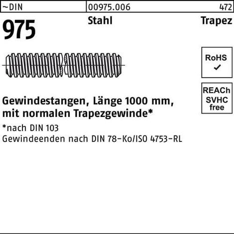 Tige filetée DIN 975 filet trapézoïdal TR 20x 4x 1000mm acier 1 pièce