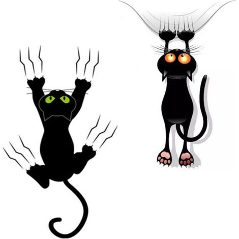 Autocollant Chat Noir - Vinyle PET Résistant UV - Pour Voiture Fenêtre Ordinateur Portable Mur - 2 Feuilles (1/5)