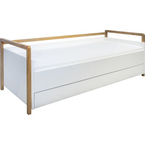 Lit banquette 80x180 sommier et tiroir de lit inclus Kocot Kids Victor - Blanc et Chêne (1/5)
