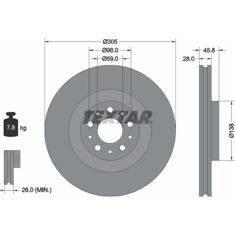 Lot de 2 Disques de frein Textar 92237603 FIAT 09A44440 51854567 51897455 569087