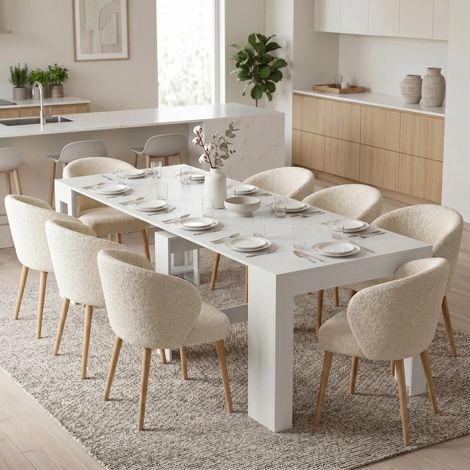 Table extensible transformable en console pour 10 convives, finition blanche, meuble polyvalent 2-en-1, idéal petit espace, rangement gain de place, design moderne, dimensions compactes, usage salle à (1/5)