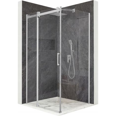 Cabine de douche - 100 x 100 x 195 cm - Verre trempé de sécurité 8 mm - Portes coulissantes - Finition chromée (1/5)