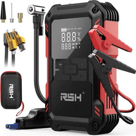 Booster Batterie 4-en-1 4000A Jump Starter Compresseur 150PSI Batterie Externe 10000mAh LED Voitures Essence 9L Diesel 6.5L Pinces Intelligentes Anti-Étincelles (1/5)