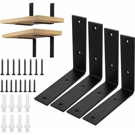 Lot de 4 supports d'étagère noirs 150x150x38x5mm avec 16 vis pour étagères murales (1/5)