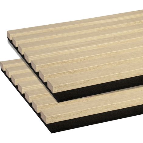 Forestea – Lot de 2 panneaux décoratifs muraux MDF acoustiques chêne clair – Dimensions 2600 x 300 x 17 mm – Label PEFC 70%