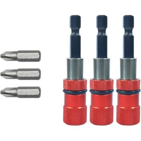 3 pcs Magnétique Porte-embout avec Butée de Profondeur de Vis Réglable 1/4" Hex Tige Cloison Sèche Embout de Visseuse Placo pour Plaques de Plâtre avec Embouts de Tournevis PH2 (1/4)