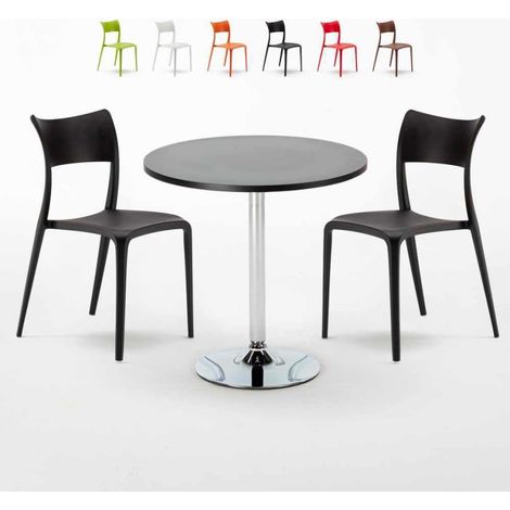Tavolino Rotondo Nero 70x70cm Con 2 Sedie Interno Parisienne Cosmopolitan - Nero (1/5)