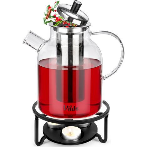 Hitzebeständige Glasteekanne mit Teesieb, 1,5 l + Heizelement (1/5)