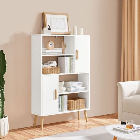 Yaheetech Libreria a 4 Ripiani Aperti e 2 Ante, Scaffale Porta Libri Multi-Livello, Organizzatore Portaoggetti, Mobiletto Autoportante Moderno per Casa Ufficio e Soggiorno, 80×23,5×120,5 cm Bianco (1/5)