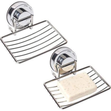 Panier à savon en acier inoxydable argenté avec ventouse puissante, bac à savon à séchage rapide pour douche, salle de bain, évier de cuisine - 2 pièces (1/5)