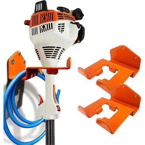 Lot de 2 supports muraux pour débroussailleuse,soutien à la débroussailleuse murale,outils électriques, tronçonneuses, échelles, tondeuses à gazon Orange (1/5)