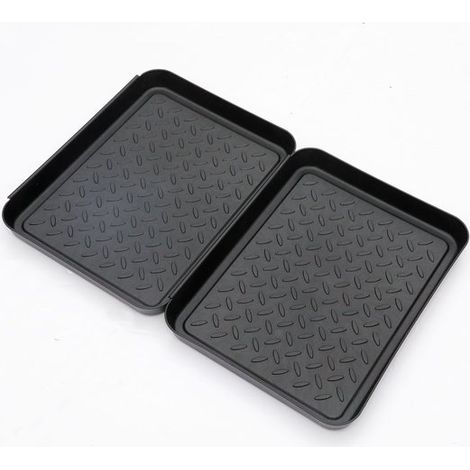 Schuhaufbewahrungstablett,2-teiliges Set,35 x 27,5 x 3 cm,Aufbewahrungstablett aus Kunststoff,Schwarz,Kann auch als Hundefuttertablett (1/5)