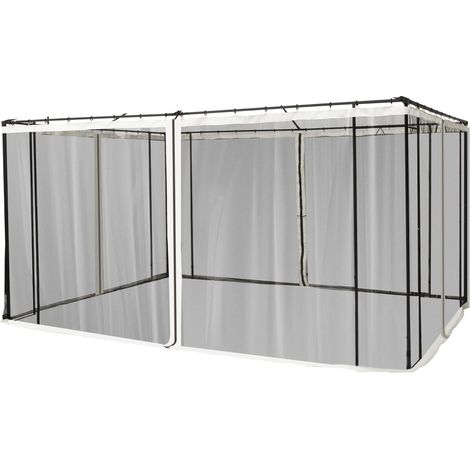 Zanzariera per Gazebo Tende di Ricambio Universale 335x207 cm con Cerniere Nero/Beige (1/5)